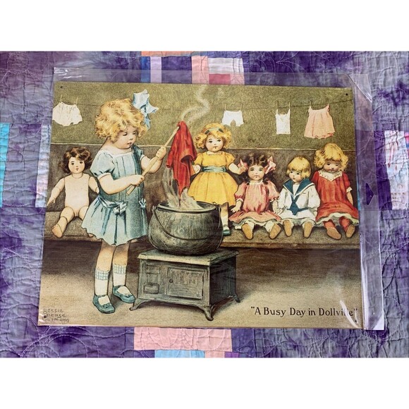 Unbranded Other - A Busy Day In Dollville Metal 16x12.5 Sign Wall Decor Play Room She Shed Home